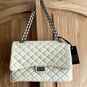 Quilted Leather Shoulder Bag With Chain Strap in Cream NWT